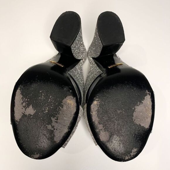 Gucci Webby Mules EU 36.5 US 6.5 Silver Glitter Block Heel Criss Cross Sandals - Picture 9 of 9